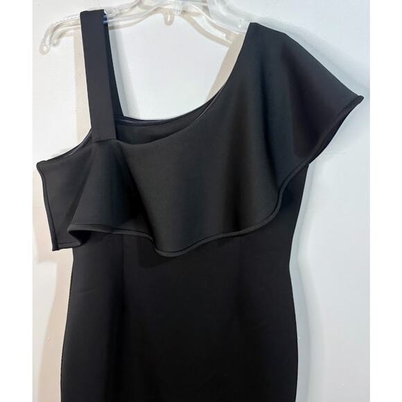 Calvin Klein Little Black Dress One Shoulder Ruffle Size 14 - Picture 7 of 8